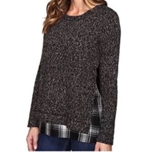 Sanctuary One and Done Wool Blend Plaid Sweater Sz L